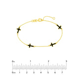 14K Gold Four Black Enamel Cross Bracelet