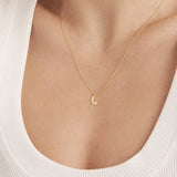 14K Gold Crescent Moon Bezel Diamond Pendant