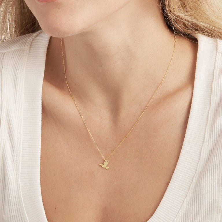 14K Gold Dove Pendant Necklace