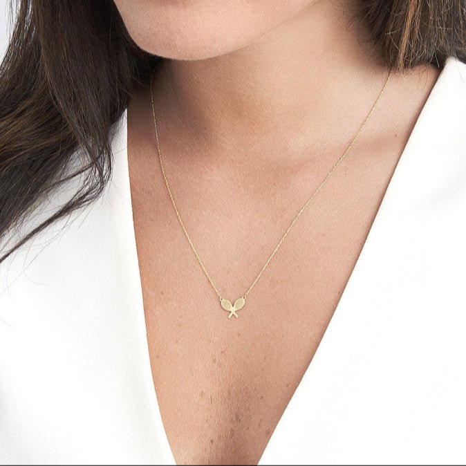 14K Gold Tennis Rackets Pendant Necklace