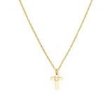 14K Gold Single Diamond Bezel Cross Pendant Necklace
