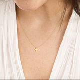 14K Gold Single Diamond Bezel Cross Pendant Necklace