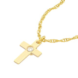 14K Gold Single Diamond Bezel Cross Pendant Necklace