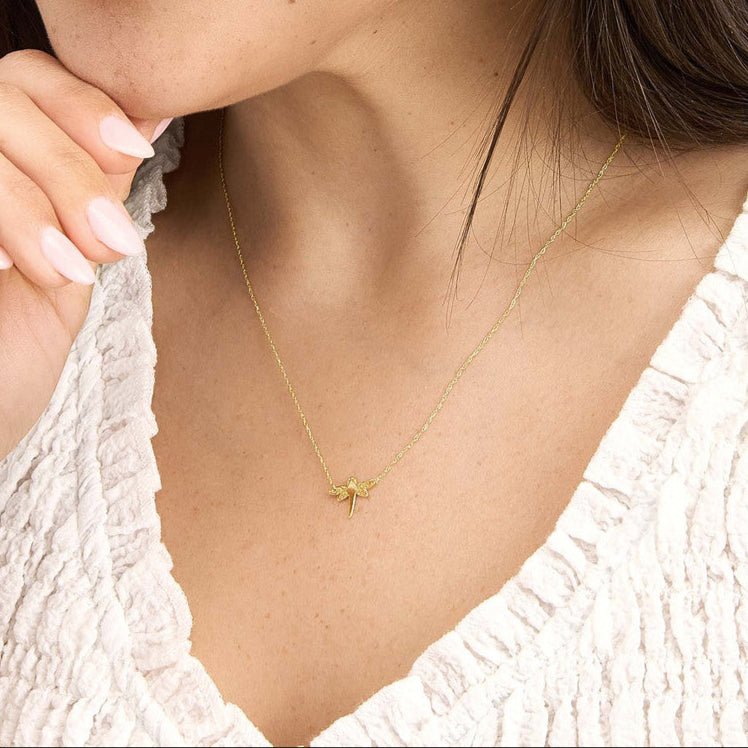 14K Gold Dragonfly Pendant Necklace
