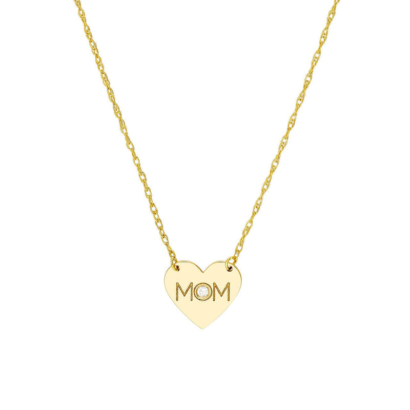 14K Gold Diamond Mom Heart Diamond Pendant Necklace