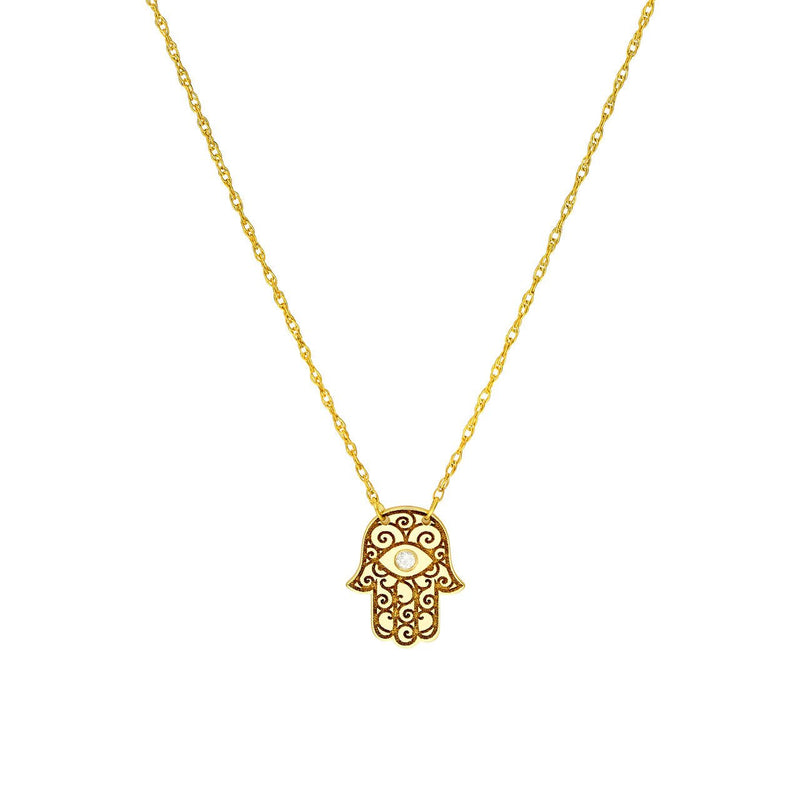 14K Gold Diamond Bezel Hamsa Pendant Necklace