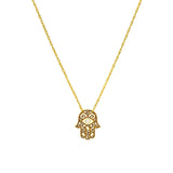 14K Gold Diamond Bezel Hamsa Pendant Necklace