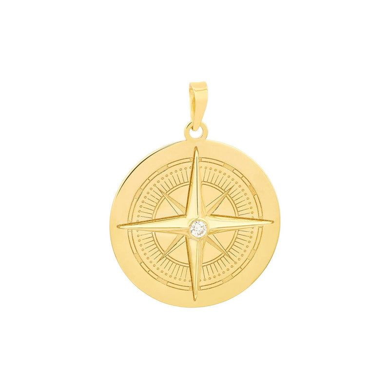 14K Gold Compass Diamond Bezel Pendant