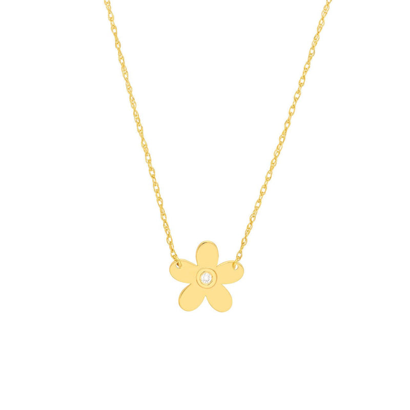14K Gold Diamond Bezel Flower Pendant Necklace