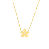 14K Gold Diamond Bezel Flower Pendant Necklace