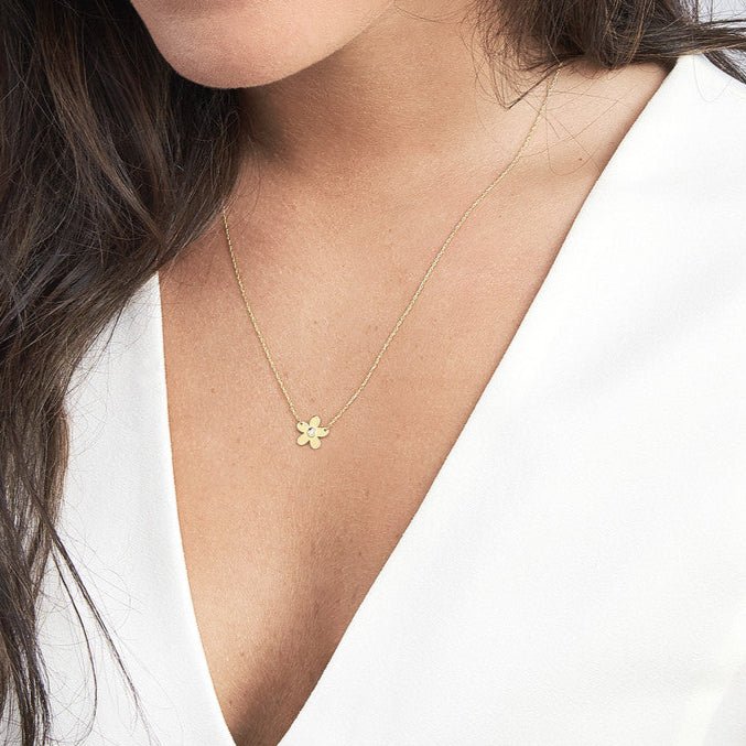 14K Gold Diamond Bezel Flower Pendant Necklace