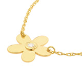 14K Gold Diamond Bezel Flower Pendant Necklace