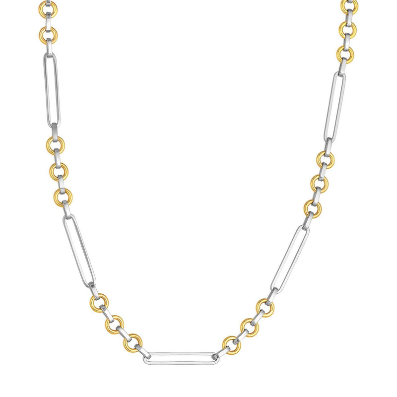 14K Two Tone Gold Oval and Round Link Rolo Chain Necklace