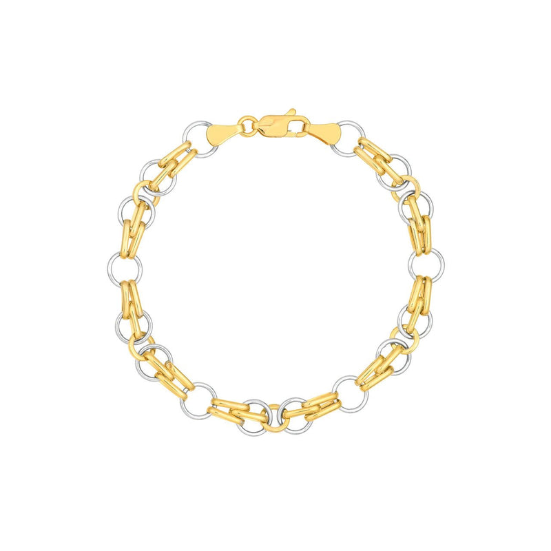 14K Two Tone Gold Oval and Round Link Bracelet