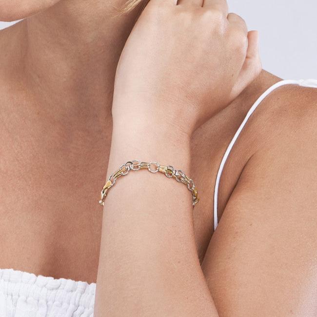 14K Two Tone Gold Oval and Round Link Bracelet