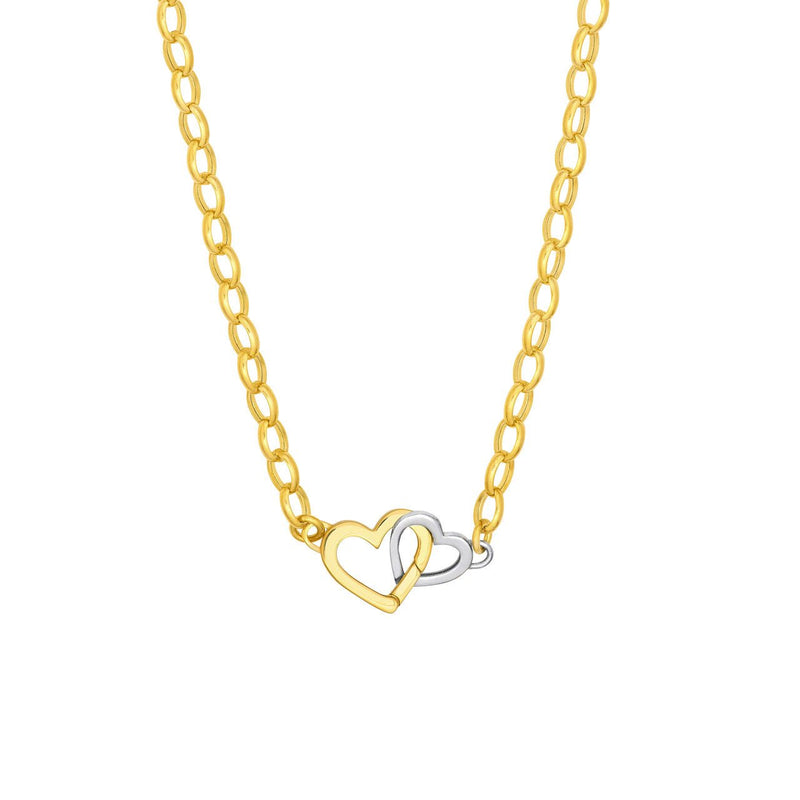 14K Two Tone Gold Interlocking Heart Pendant Necklace