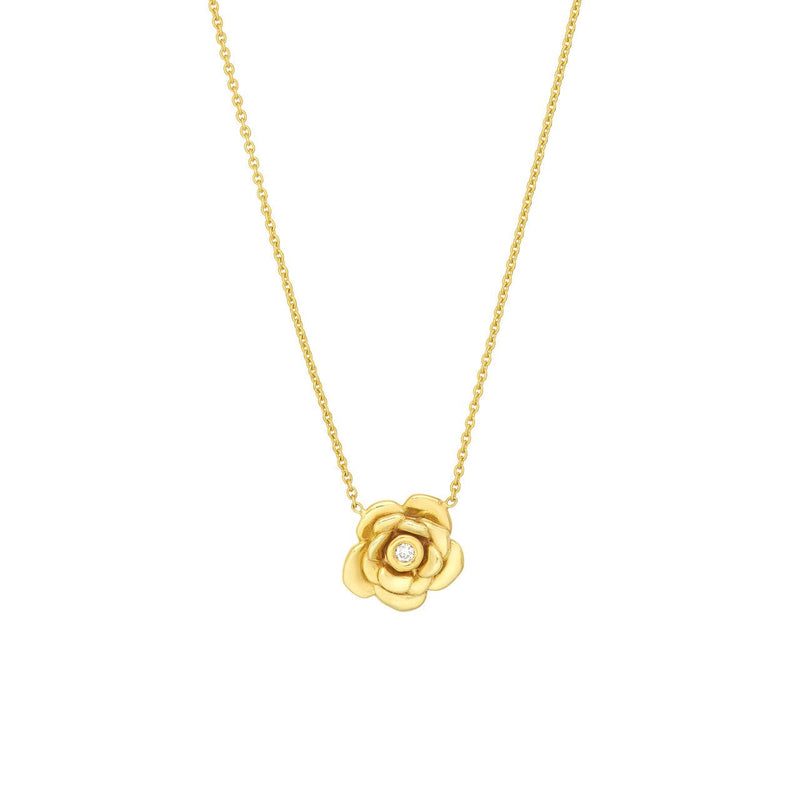 14K Gold Diamond Rose Pendant Necklace