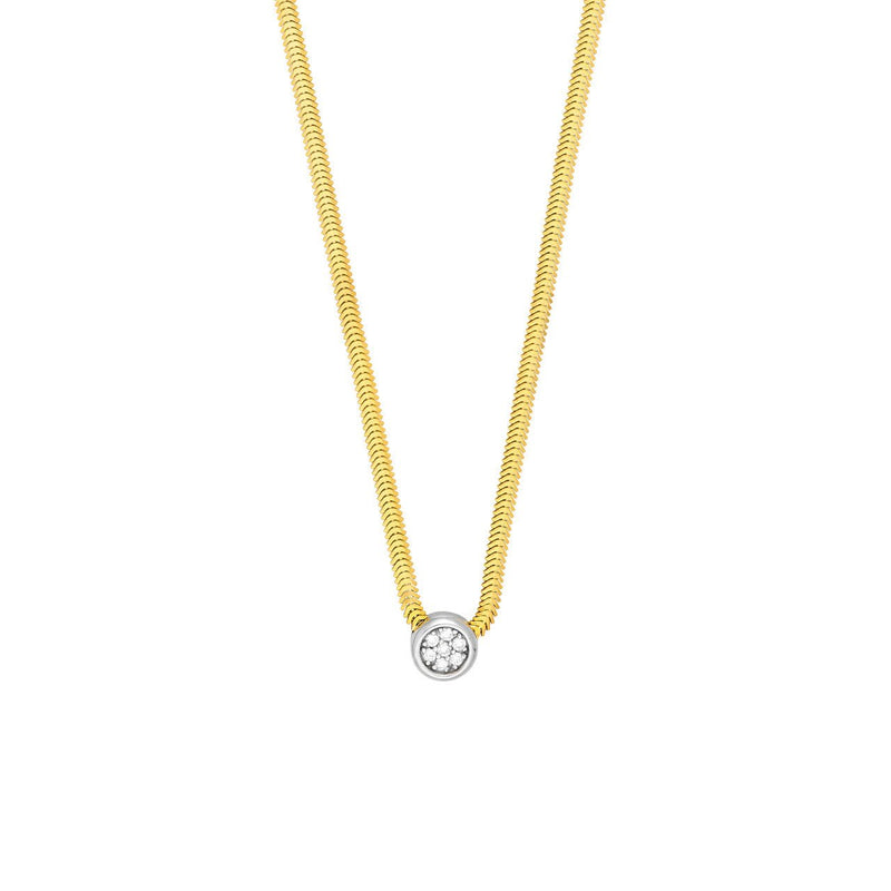 14K Two Tone Gold Cluster Diamond Bezel Snake Chain Necklace