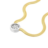 14K Two Tone Gold Cluster Diamond Bezel Snake Chain Necklace