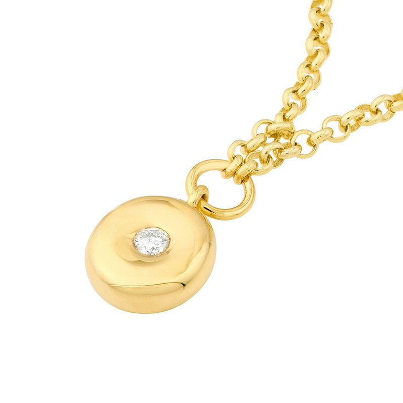 14K Gold Diamond Puff Charm Pendant Roll Necklace