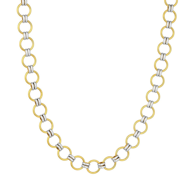 14K Two Tone Gold Round Link Necklace Chain