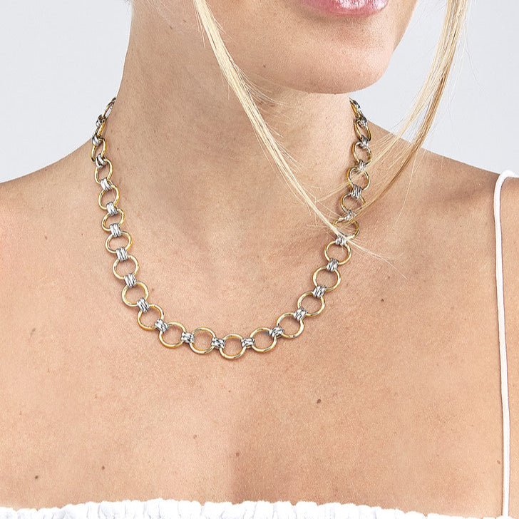 14K Two Tone Gold Round Link Necklace Chain