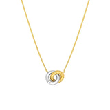 14K Two Tone Gold Interlocking Ring Pendant Necklace