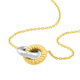 14K Two Tone Gold Interlocking Ring Pendant Necklace
