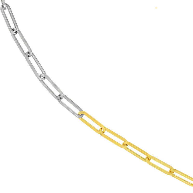 14K Two Tone Gold Half and Half Paper Clip Necklace