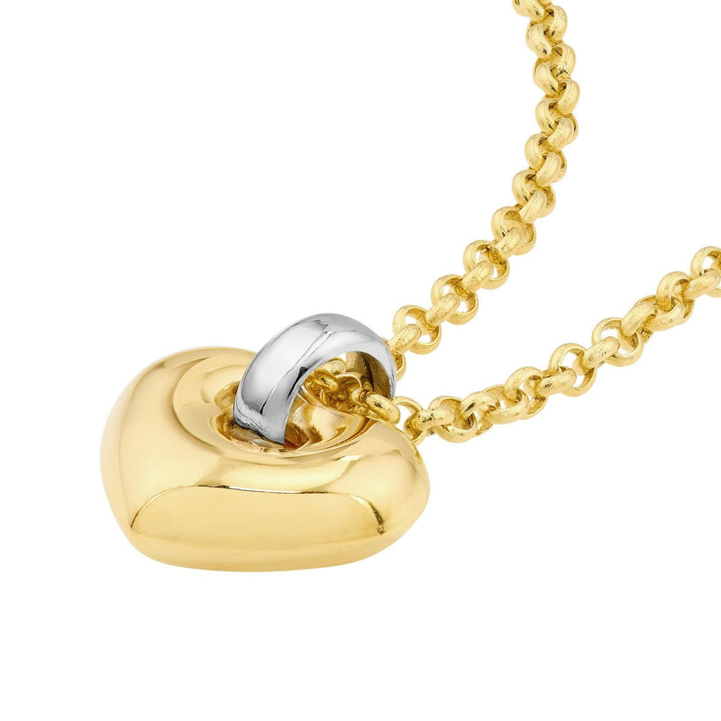 14K Two Tone Gold Puff Heart Pendant Necklace
