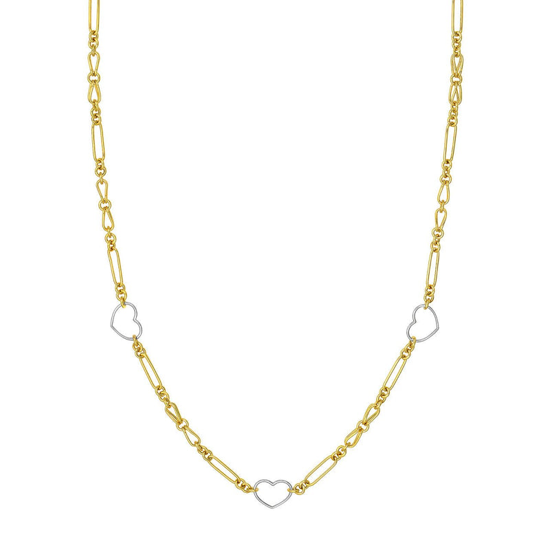 14K Two Tone Gold Heart and Link Station Necklace