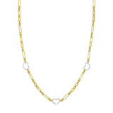 14K Two Tone Gold Heart and Link Station Necklace