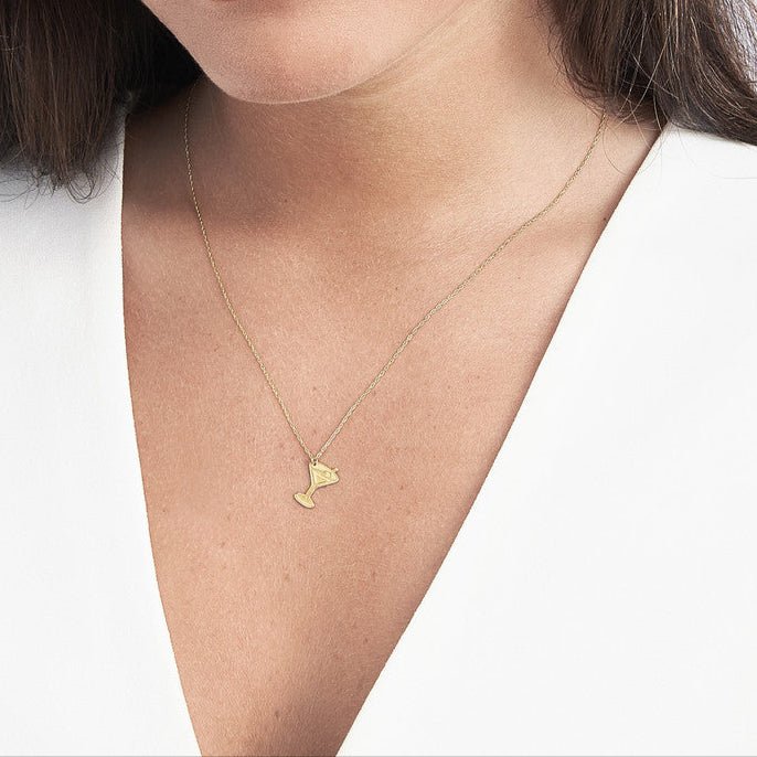 14K Gold Martini Pendant Necklace