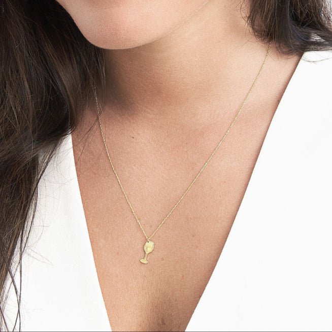 14K Gold Cocktail Glass Pendant Necklace