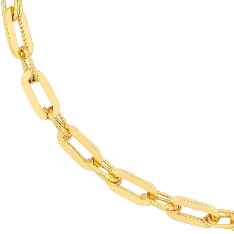 14K Gold Textured and Paper Clip Chain Necklace