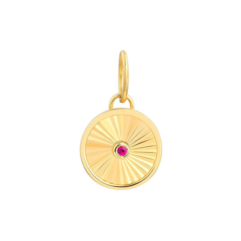 14K Gold Ruby Round Fluted Pendant