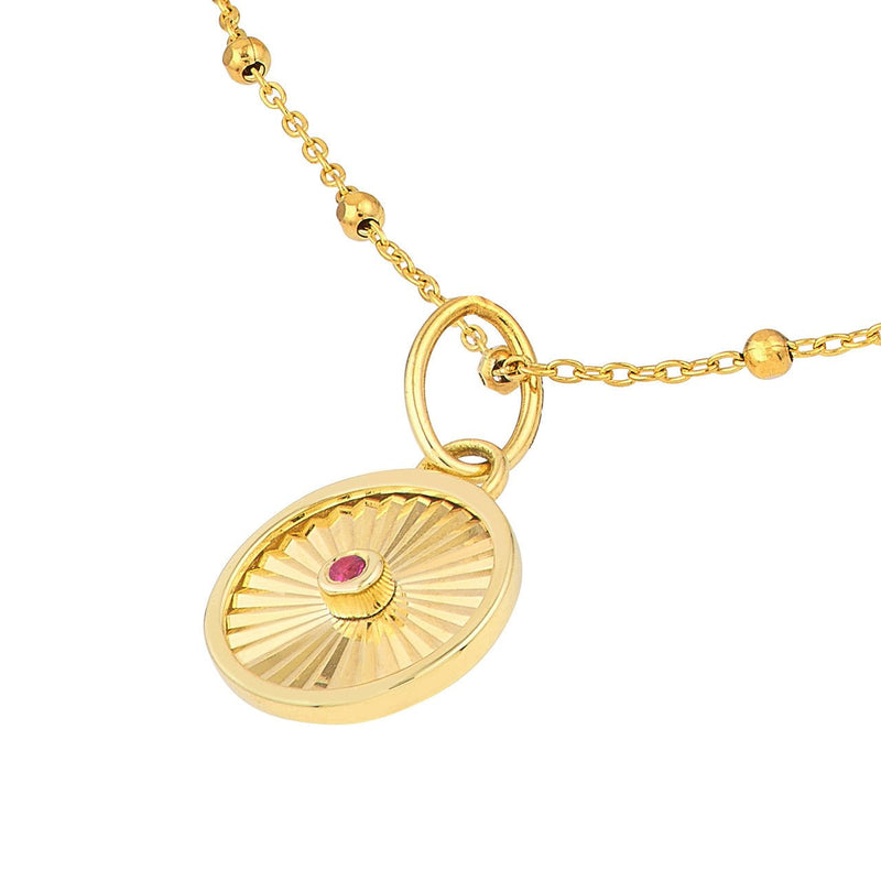14K Gold Ruby Round Fluted Pendant