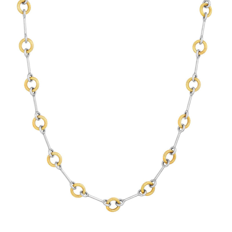 14K Two-Tone Gold Textured Alternating Link Necklace