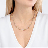 14K Two-Tone Gold Textured Alternating Link Necklace