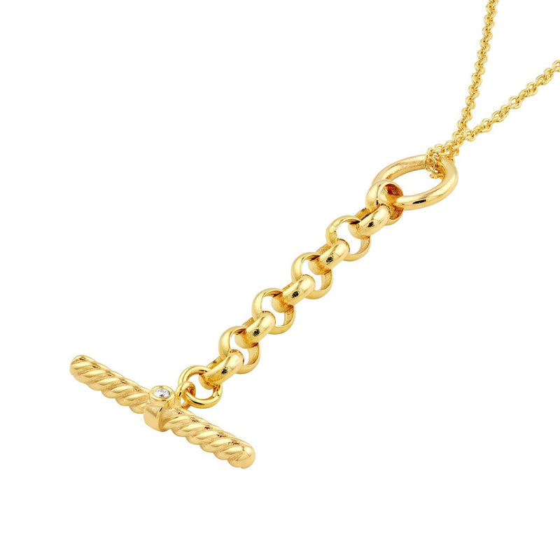 14K Gold Twisted Diamond Bar Dangle Chain Pendant