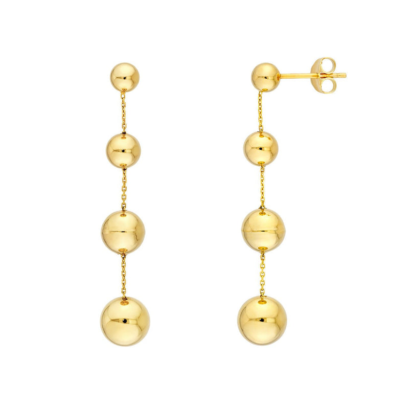 14K Gold Graduated Bead Dangle Earrings