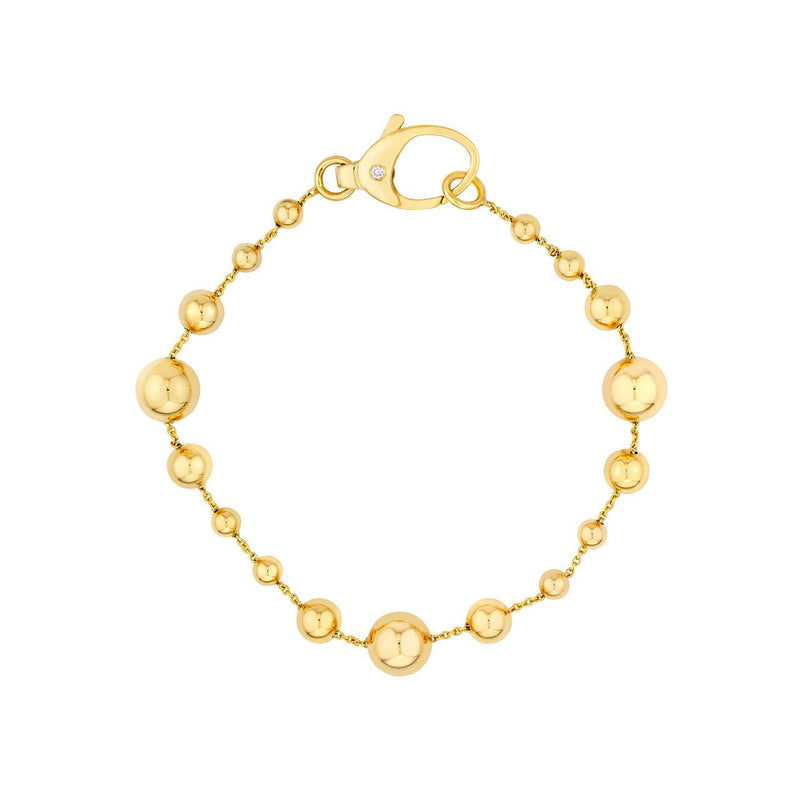 14K Gold Bead Station Bracelet with Diamond on Lock
