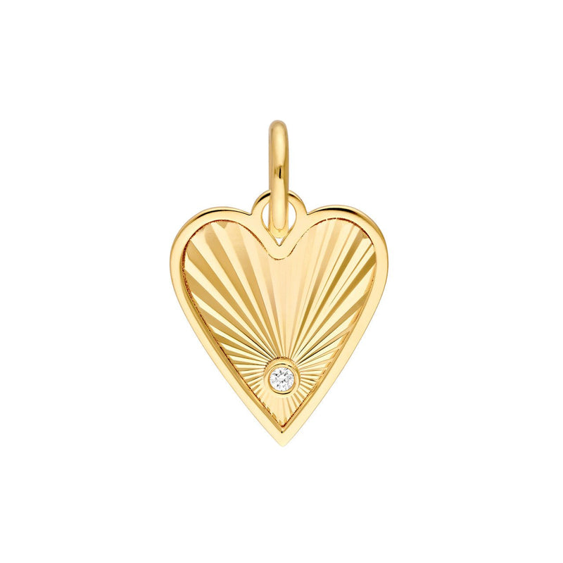 14K Gold Framed Fluted Diamond Heart Pendant