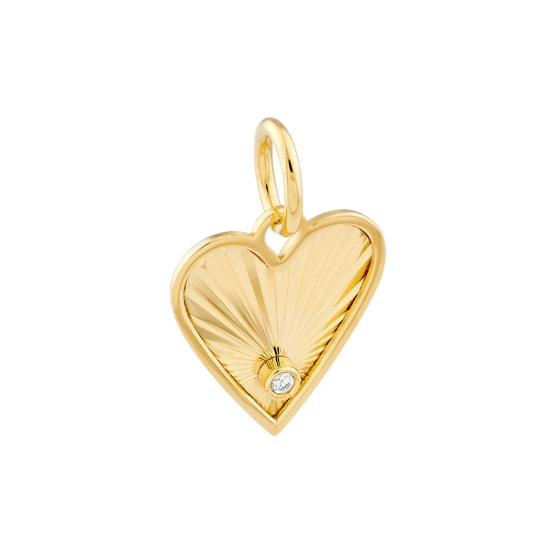 14K Gold Framed Fluted Diamond Heart Pendant