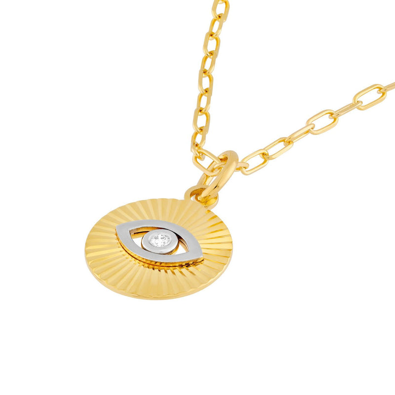 14K Two-Tone Gold Fluted Evil Eye Pendant