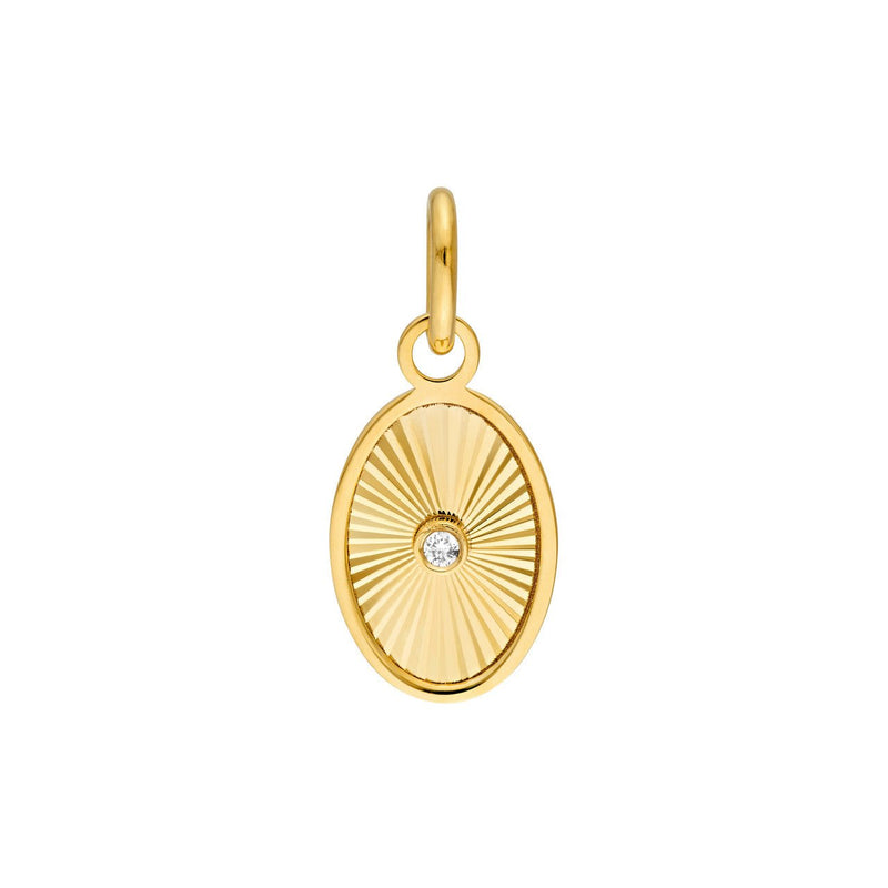 14K Gold Framed Fluted Diamond Oval Pendant
