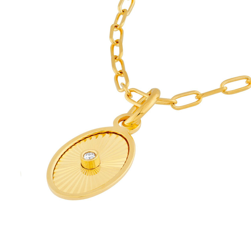 14K Gold Framed Fluted Diamond Oval Pendant