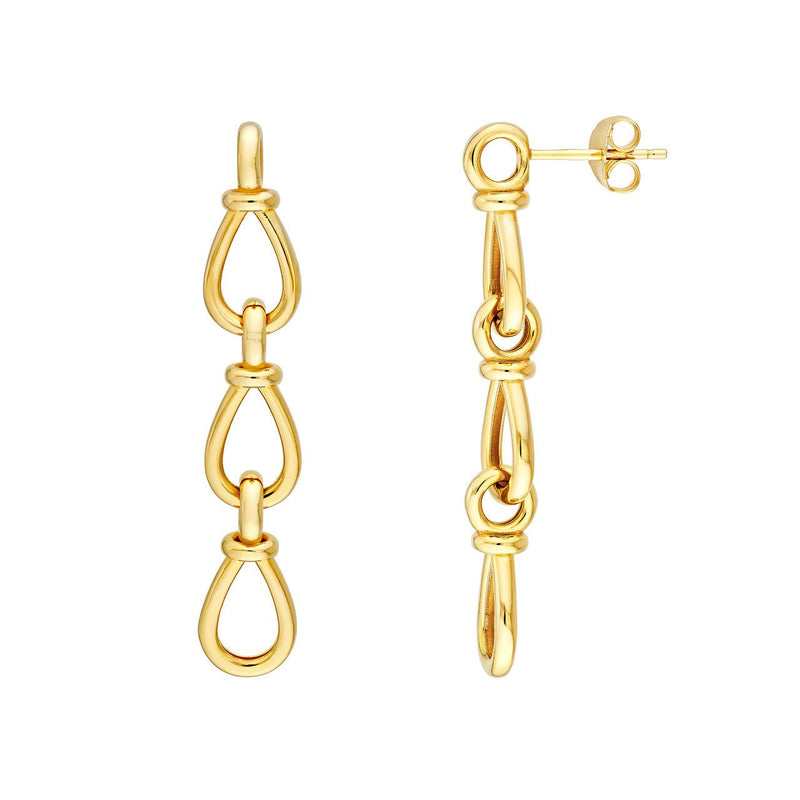 14K Gold Tear Drop Chain Dangle Earrings