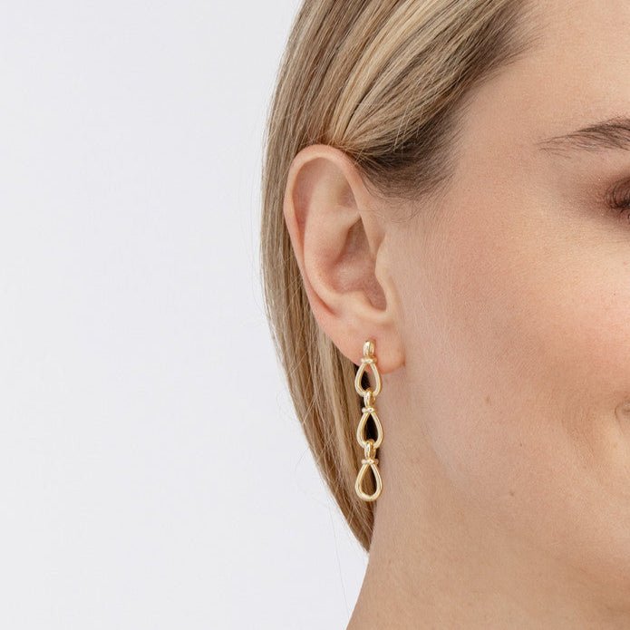 14K Gold Tear Drop Chain Dangle Earrings