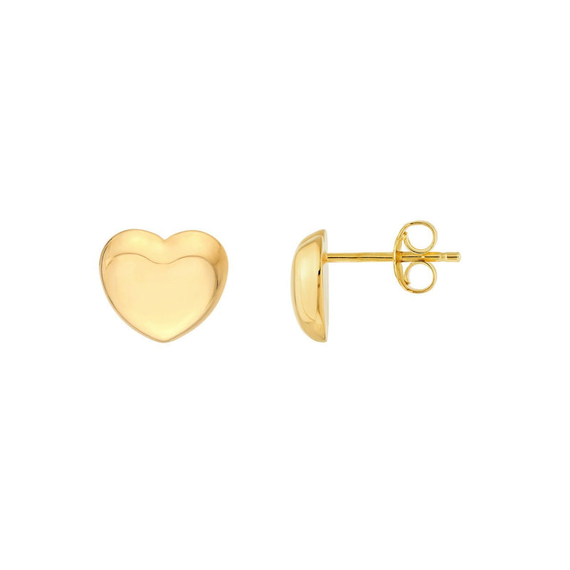 14K Gold Puffy Heart Stud Earrings
